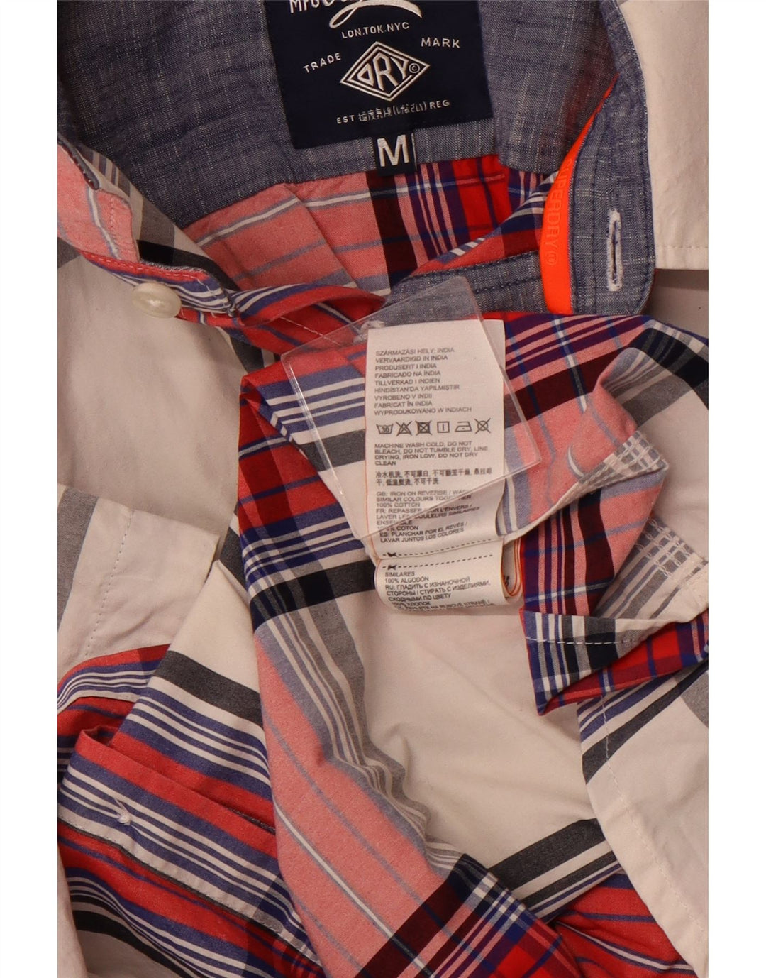 SUPERDRY Camisa de manga corta de corte regular para hombre de algodón a cuadros rojos medianos