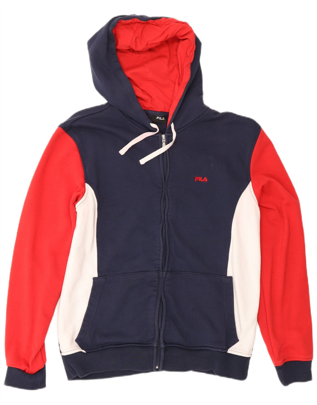 FILA Sudadera con capucha y cremallera para hombre de algodón color block en azul marino mediano