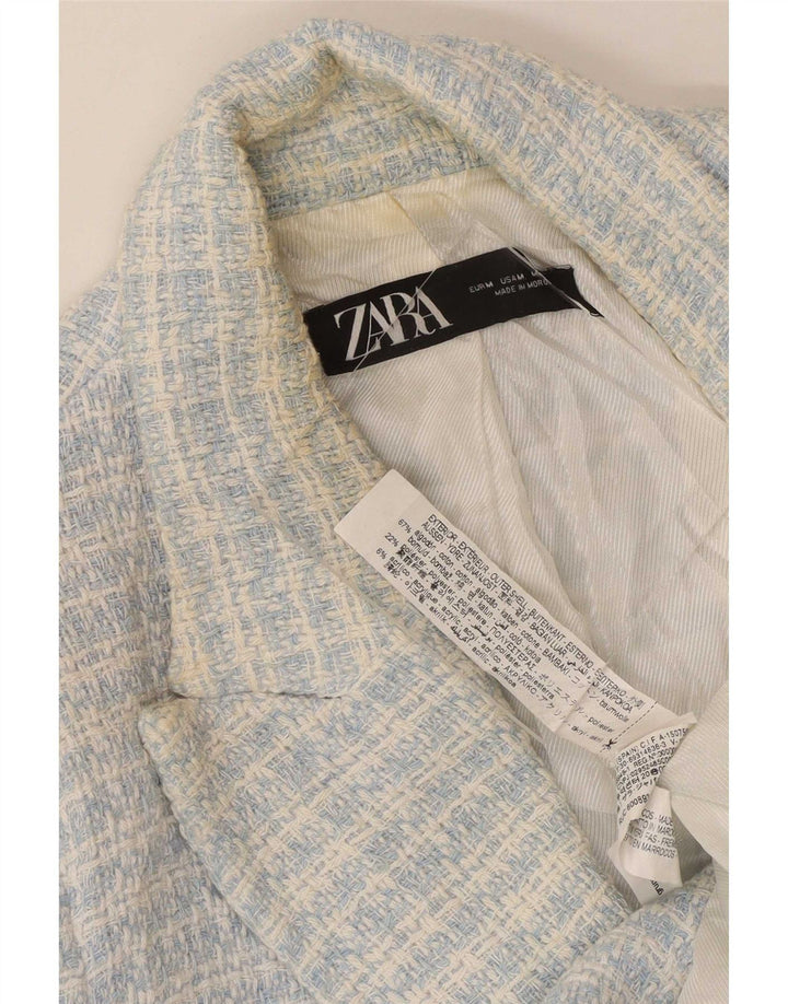 Zara Chaqueta Blazer De Doble Botonadura para Mujer Reino Unido 42 Algodón A Cuadros Azul Medio