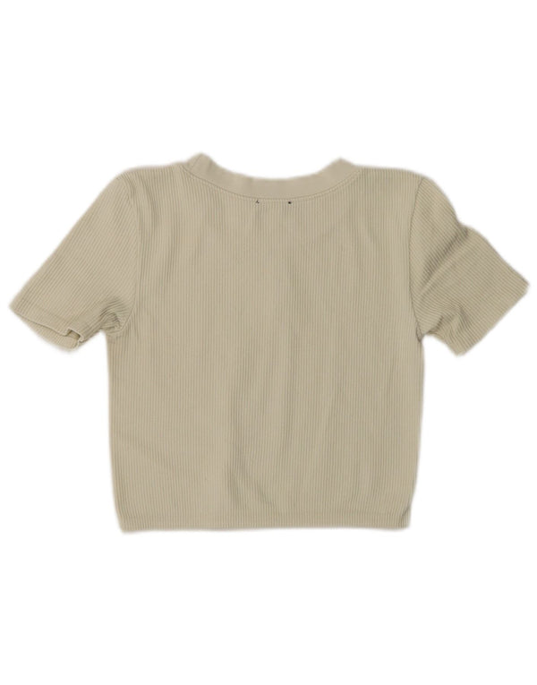Zara Mujer Crop Camiseta Top UK 12 Medium Off White Nylon
