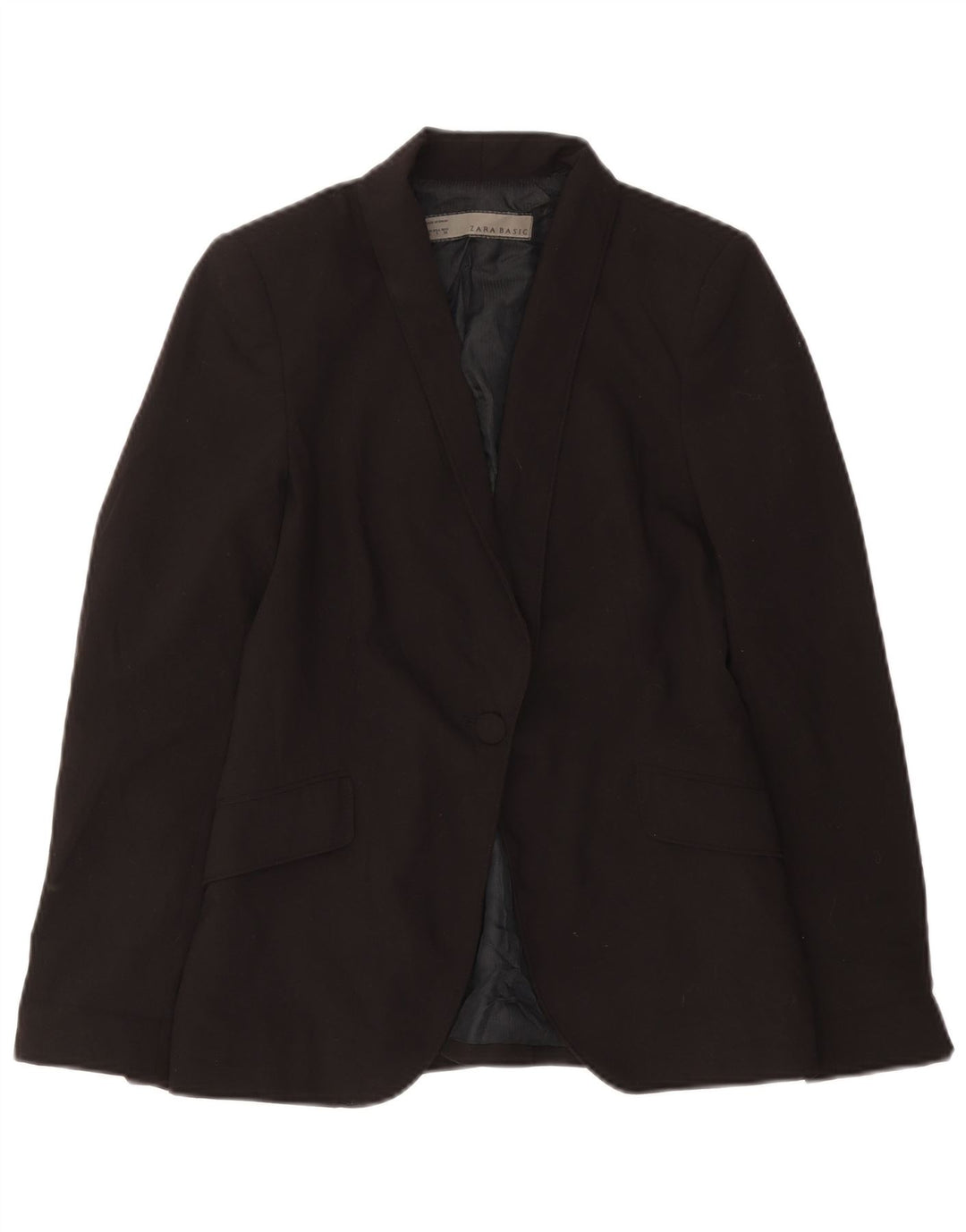 Zara Mujer Chaqueta Blazer De 1 Botón UK 10 Small Poliéster Negro
