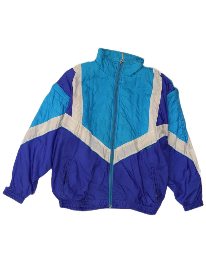 Vintage hombres chándal top chaqueta pequeña azul colorblock
