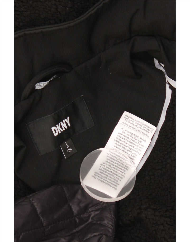 Dkny Parka con capucha para mujer UK 10 Small Poliéster negro
