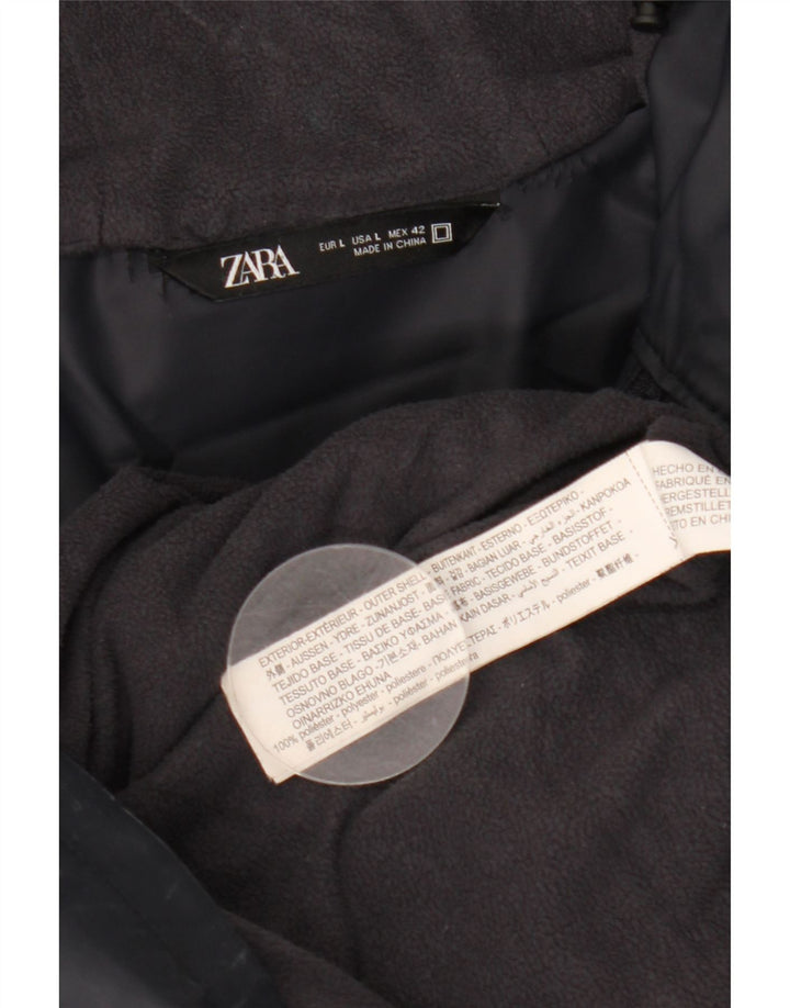ZARA Abrigo cortavientos con capucha para hombre UK 40 Large Azul marino Poliéster