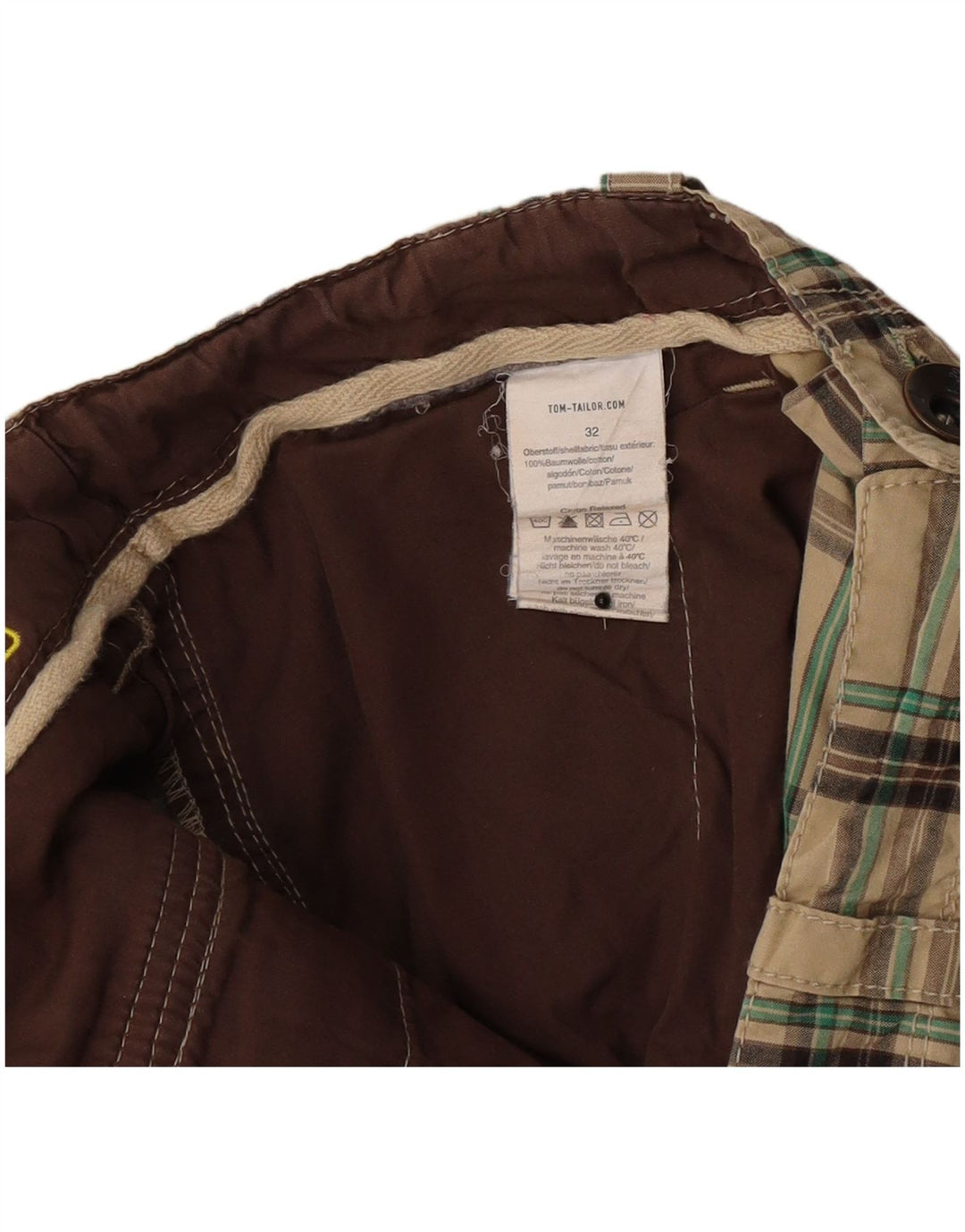 Pantalones cortos chinos para hombre Tom Tailor W32 Algodón a cuadros beige medio