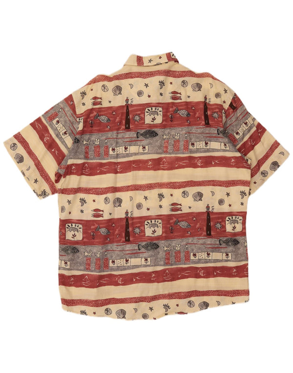 CASA MODA Camisa gráfica de manga corta para hombre Talla 44 XL Beige Rayas