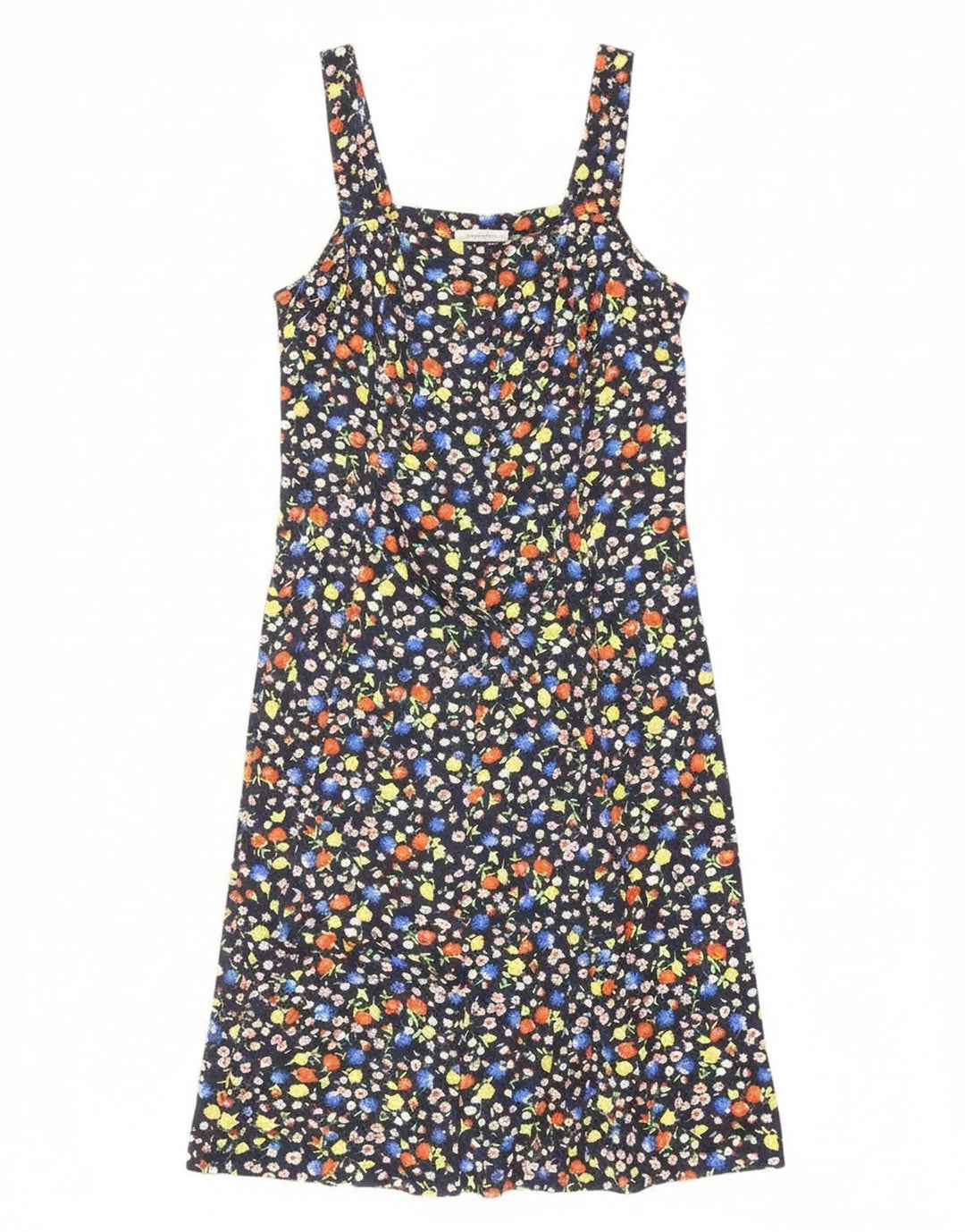 Vintage mujer Sundress Reino Unido 12 medio azul marino floral