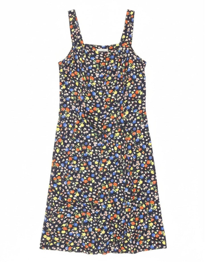 Vintage mujer Sundress Reino Unido 12 medio azul marino floral
