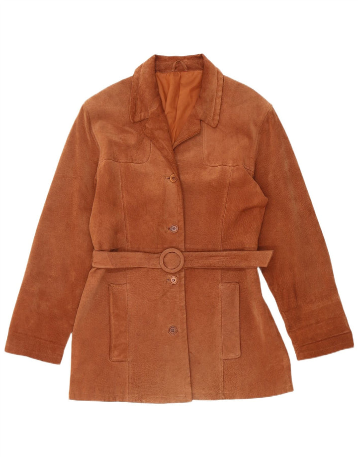 Vintage mujer ante chaqueta Reino Unido 14 cuero marrón medio