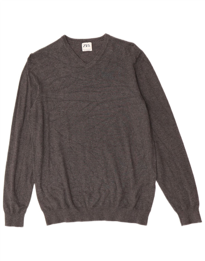 Zara Hombre Jersey Con Cuello En V Jersey Small Viscosa Gris