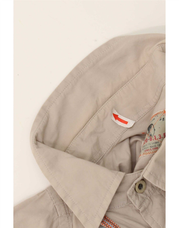 Camisa de hombre Fat Face de manga corta de algodón a rayas gris medio
