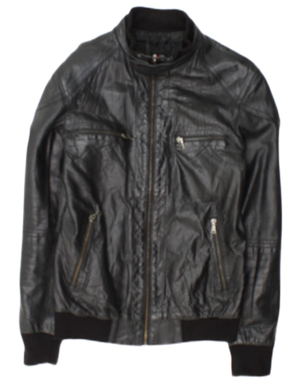 Vintage hombres chaqueta de cuero Reino Unido 36 pequeño cuero negro