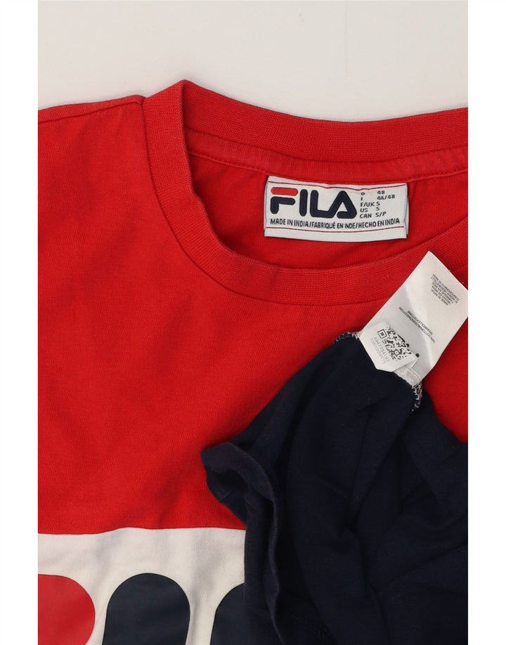 FILA Camiseta gráfica para hombre Top pequeño de algodón con bloques de color multicolor