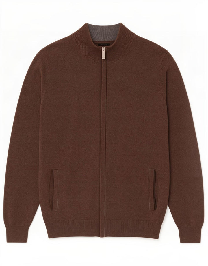 Massimo Dutti Jersey Cárdigan Hombre Algodón Marrón Medio