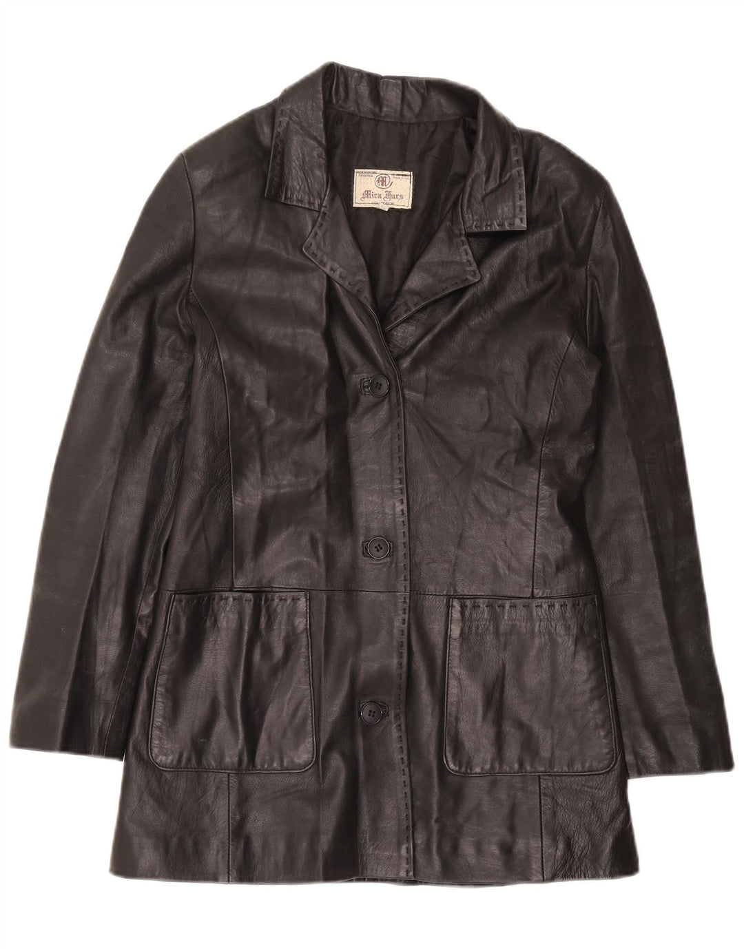 Mira Furs Abrigo de cuero para mujer IT 42 Cuero negro mediano