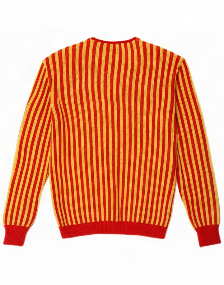 Suéter tipo cárdigan vintage para hombre con rayas amarillas medianas