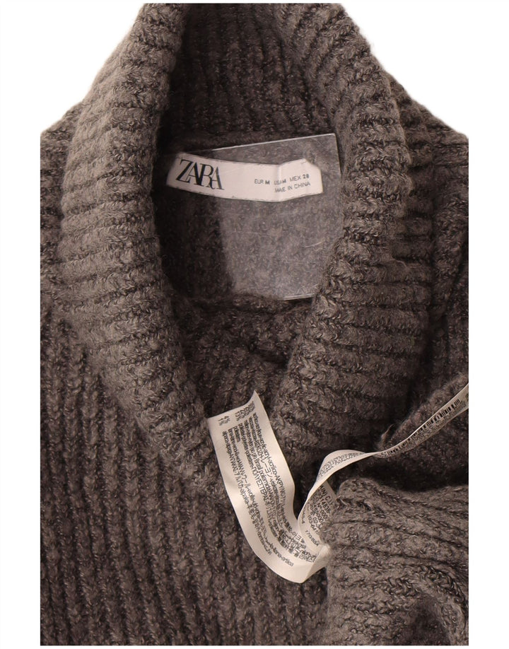 Zara Mujeres Crop Oversize Roll Neck Jumper Sweater UK 44 Gris Medio
