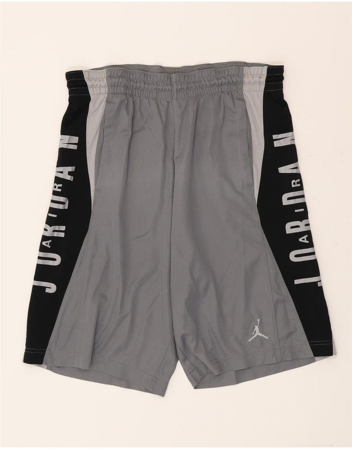 Jordan Shorts deportivos con estampado Dri Fit para hombre, poliéster con bloques de color gris pequeño