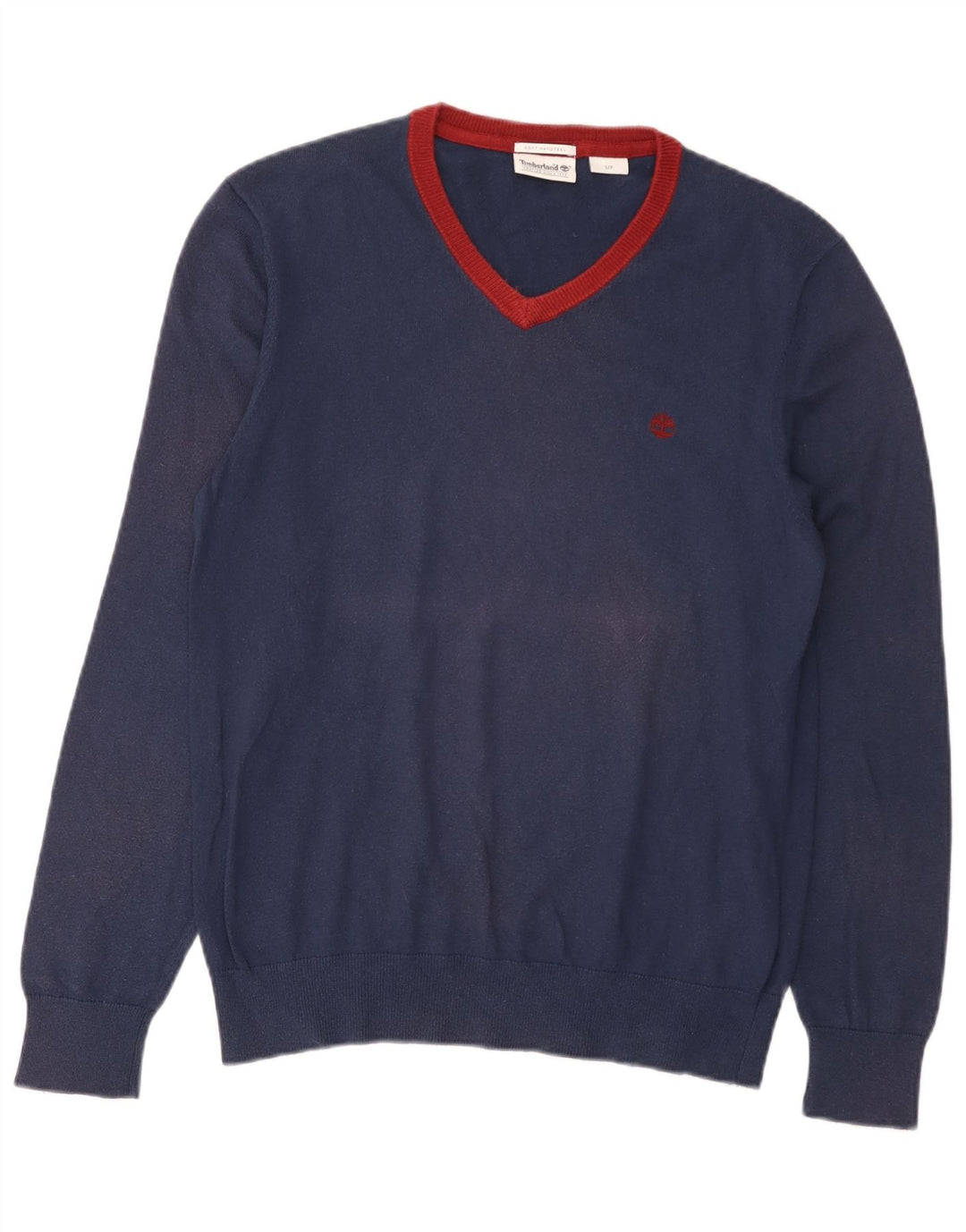Timberland - Jersey con cuello en V para hombre, talla pequeña, algodón azul marino