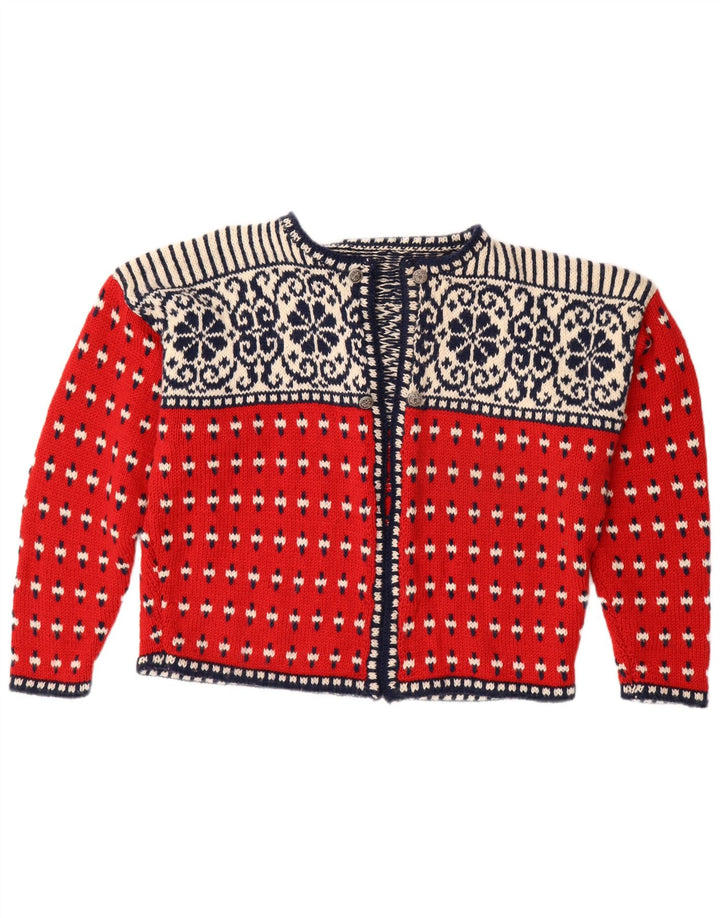 VINTAGE Suéter cárdigan abierto para mujer Reino Unido 18 XL Rojo Fair Isle