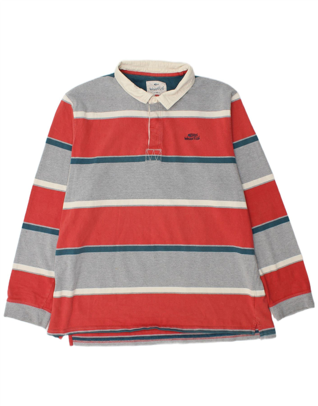 WEIRD FISH Polo de rugby de manga larga para hombre, talla 2XL, rayas multicolor