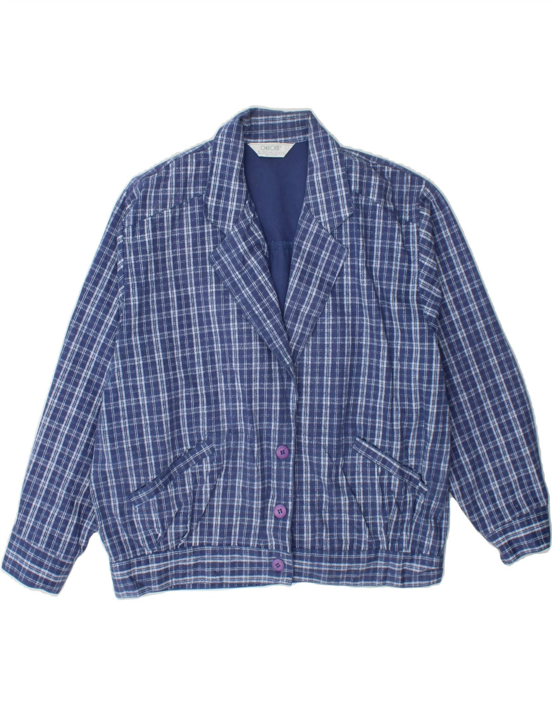 CHEROKEE Womens 3 Button Blazer Jacket UK 16 Large Navy Blue Check Cotton Vintage Cherokee and Second-Hand Cherokee from Messina Hembry 