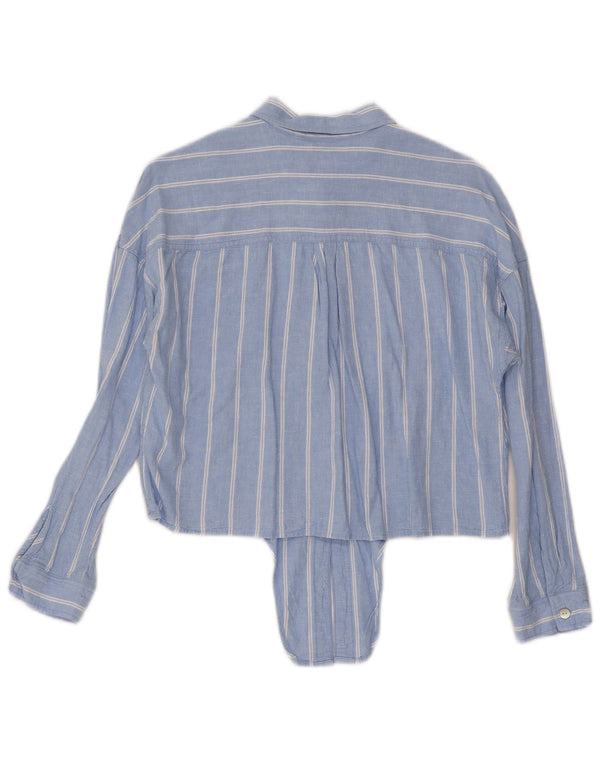 Tommy Hilfiger Womens Crop Front Tie Shirt UK 14 Medium Blue Striped Linen