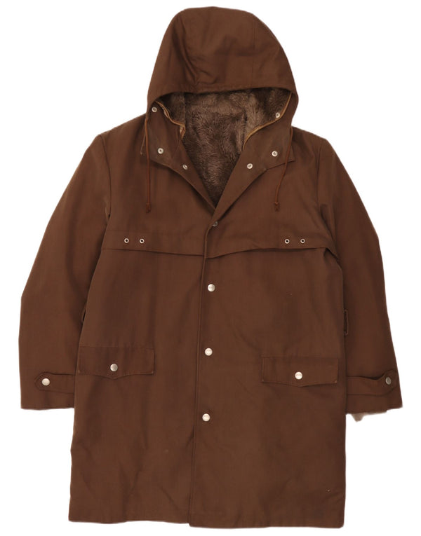 Vintage hombres con capucha Sherpa Parka chaqueta Reino Unido 40 grande marrón poliacrílico