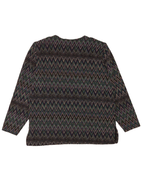 Vintage mujer manga larga blusa Top Reino Unido 16 grande multicolor Chevron