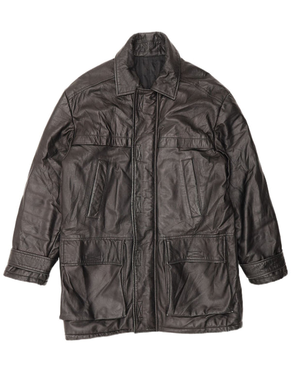 Abrigo de cuero vintage para hombre IT 48 Cuero negro medio
