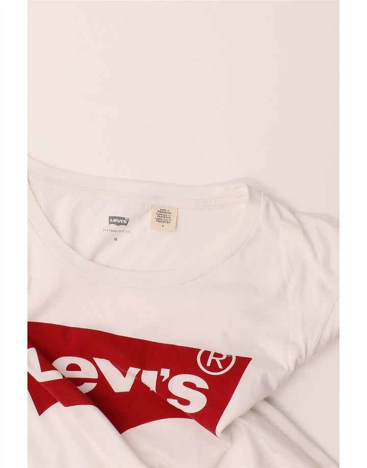 LEVI'S Womens Graphic T-Shirt Top UK 14 Medium White Cotton Vintage Levi's and Second-Hand Levi's from Messina Hembry 