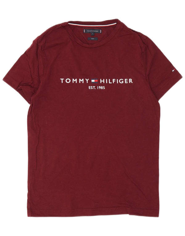 Tommy Hilfiger Camiseta ajustada con gráfico para hombre Top pequeño de algodón burdeos