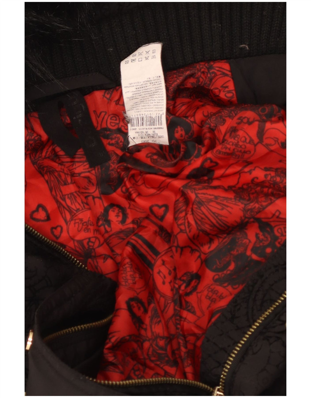 Desigual Chaqueta acolchada con capucha para mujer EU 36 Small Black Paisley