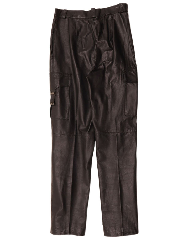 FLORENTIA Womens Straight Leather Cargo Trousers IT 44 Medium W28 L31 Black