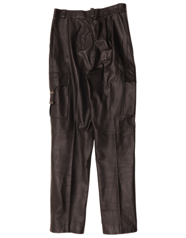 FLORENTIA Pantalón cargo recto de piel para mujer IT 44 Medium W28 L31 Negro