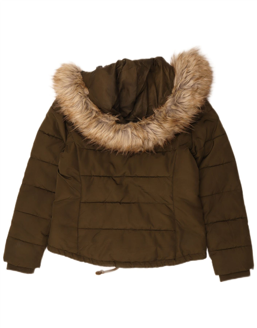 Topshop Chaqueta acolchada con capucha para mujer UK 12 Medium Caqui Poliéster