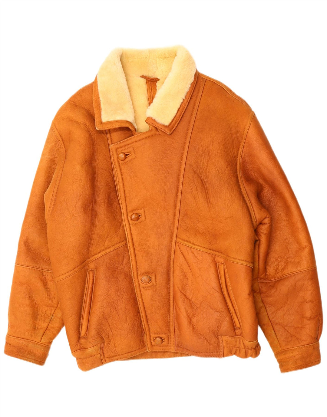 VINTAGE Chaqueta de piel de oveja para hombre IT 50 Marrón grande