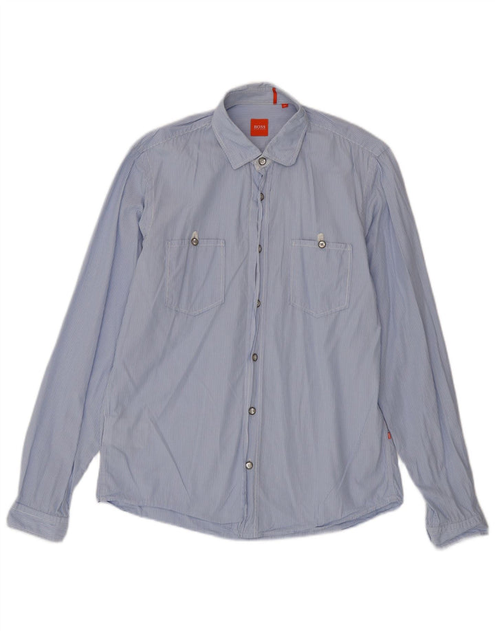 Camisa Hugo Boss Hombre Algodón Rayas Azul Medio