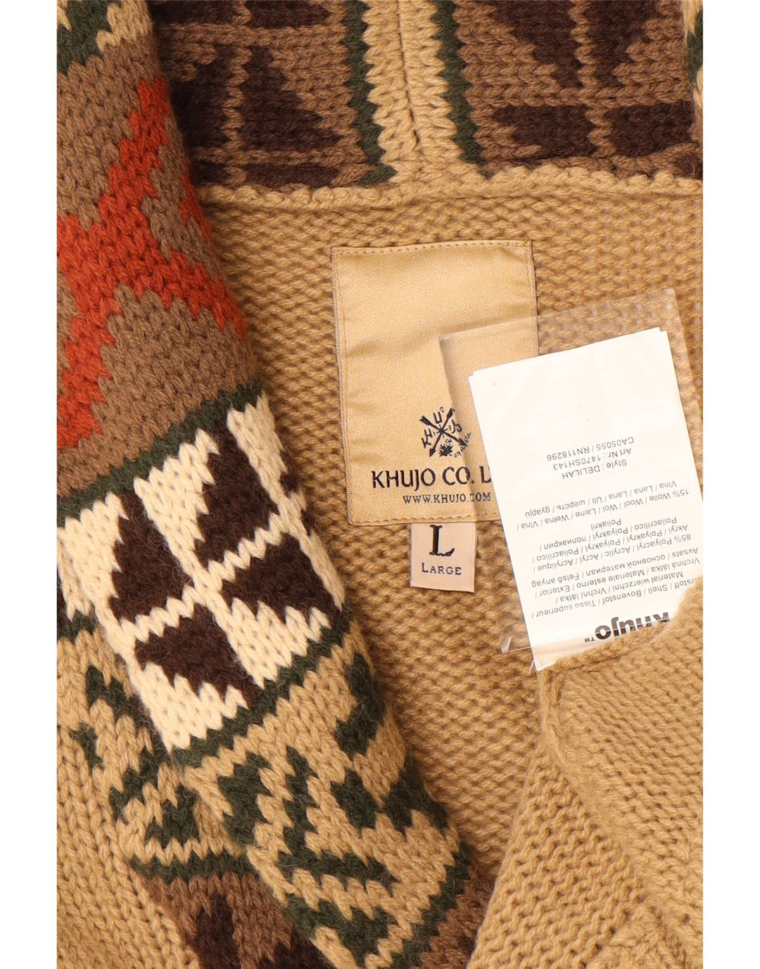 KHUJO Suéter Cárdigan para Mujer Reino Unido 16 Acrílico Geométrico Beige Grande