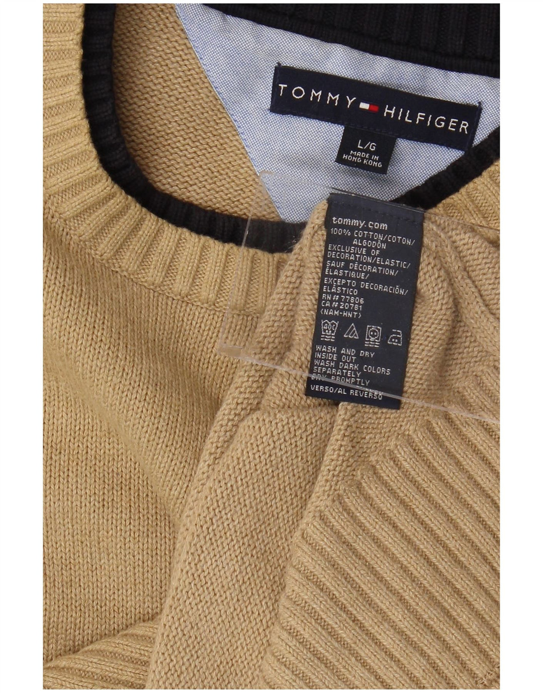 TOMMY HILFIGER Jersey con cuello redondo para hombre, talla grande, algodón beige