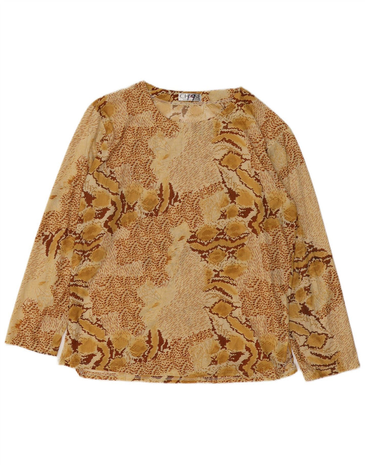 VINTAGE Blusa de manga larga para mujer Top UK 18 XL Beige Animal Print Algodón