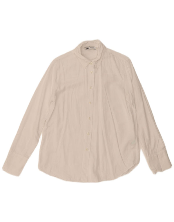 Zara Mujer Camisa UK 10 Small White Lyocell