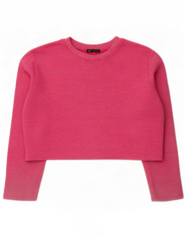 Zara Mujer Crop Oversize Top Manga Larga UK 10 Small Rosa Algodón