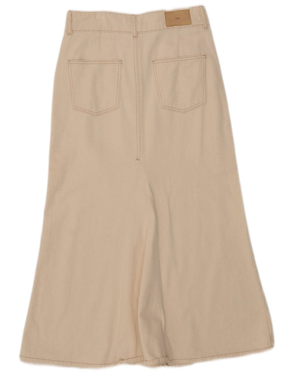 Zara Mujer Falda Midi Mediana W29 Algodón Beige