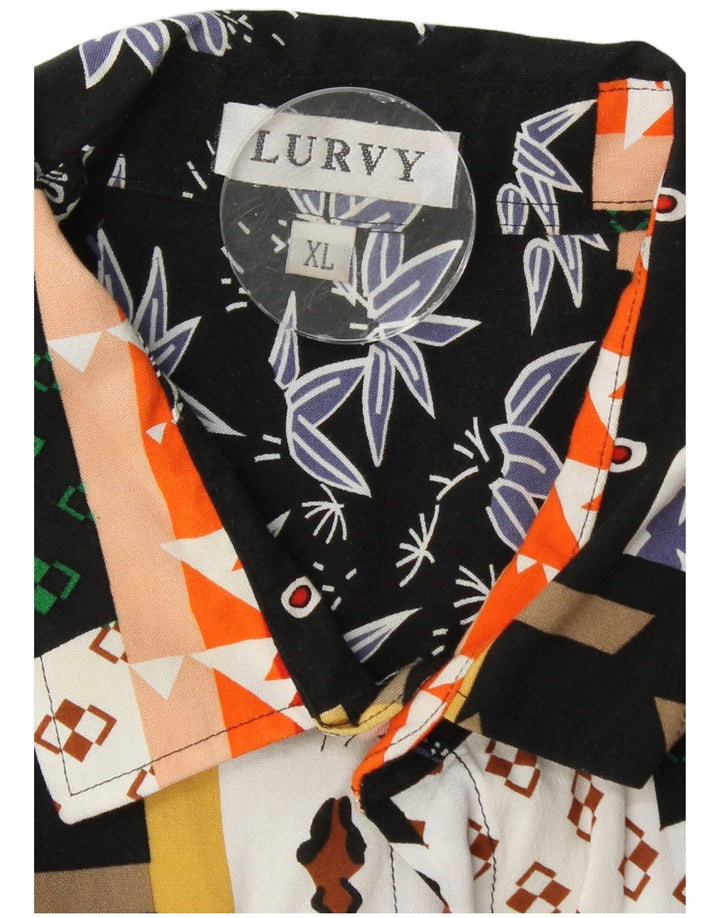 Camisa VINTAGE de manga corta para hombre XL Patchwork multicolor