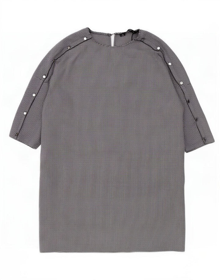 Zara Vestido recto de manga 3/4 para mujer UK 46 Grande Poliéster de pata de gallo negro
