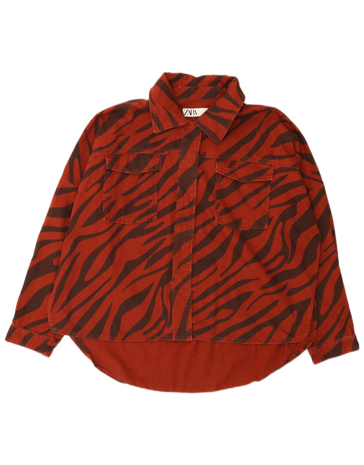 Zara Mujer Camisa Vaquera Extragrande UK 44 Estampado Animal Rojo Mediano