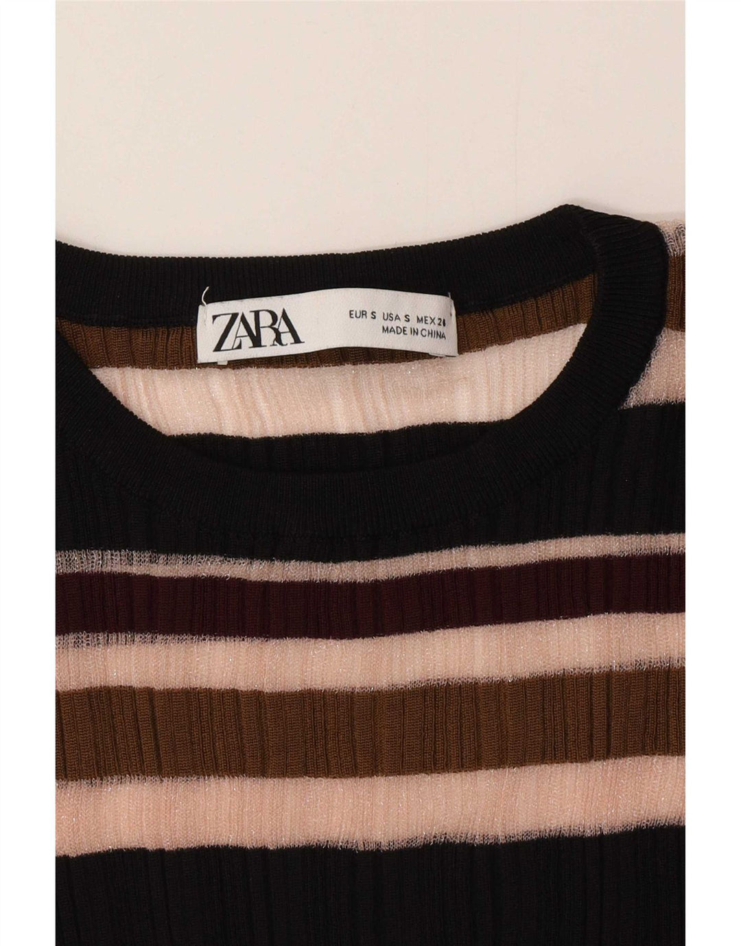 Zara Mujer Top Transparente Manga Larga UK 8 Small Multicolor Rayas