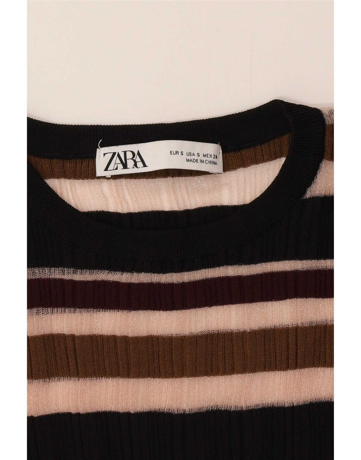 Zara Mujer Top Transparente Manga Larga UK 8 Small Multicolor Rayas