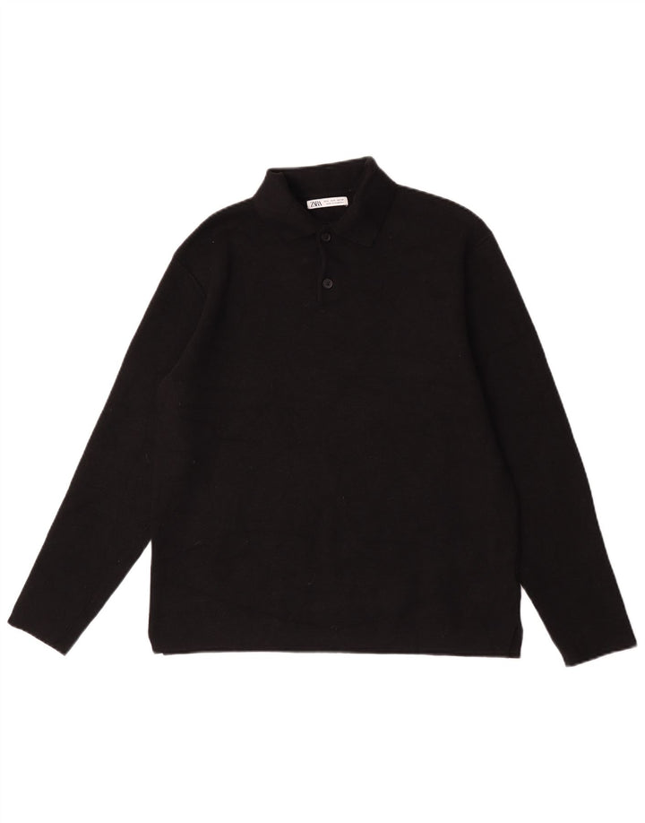 Zara Hombre Polo Manga Larga Small Viscosa Negro